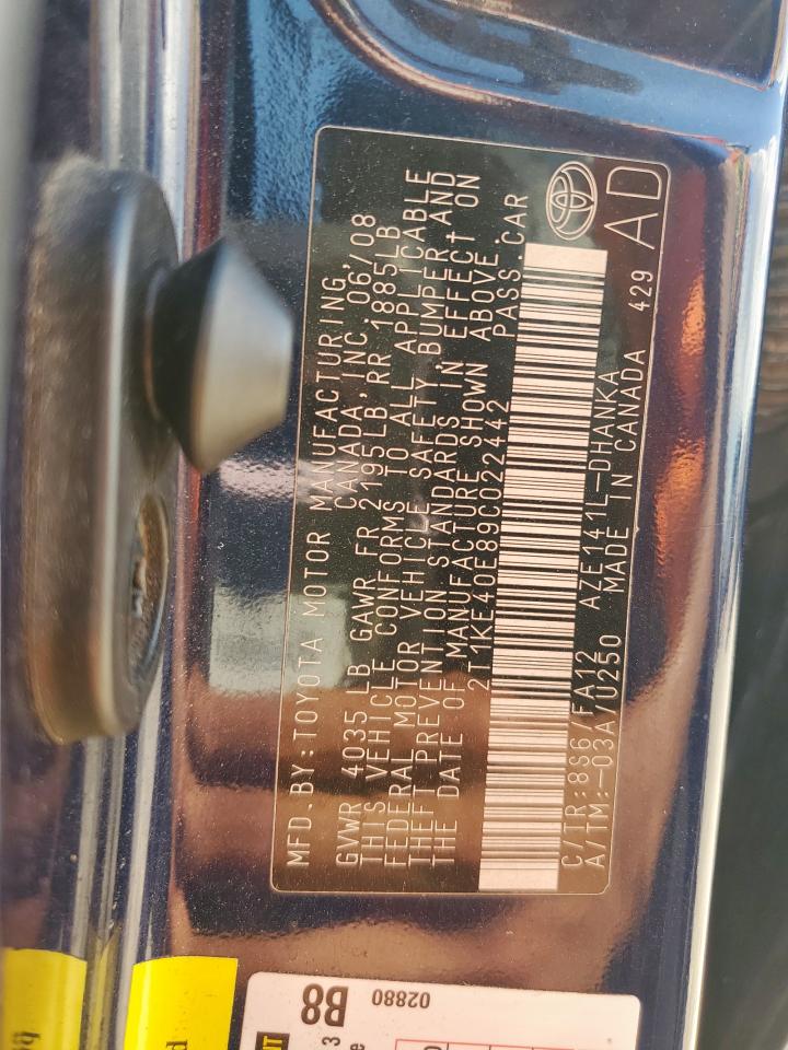 2009 Toyota Corolla Matrix S VIN: 2T1KE40E89C022442 Lot: 85779675