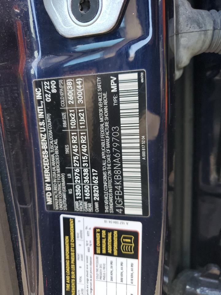 2022 Mercedes-Benz Gle 350 4Matic VIN: 4JGFB4KB8NA679703 Lot: 85109995