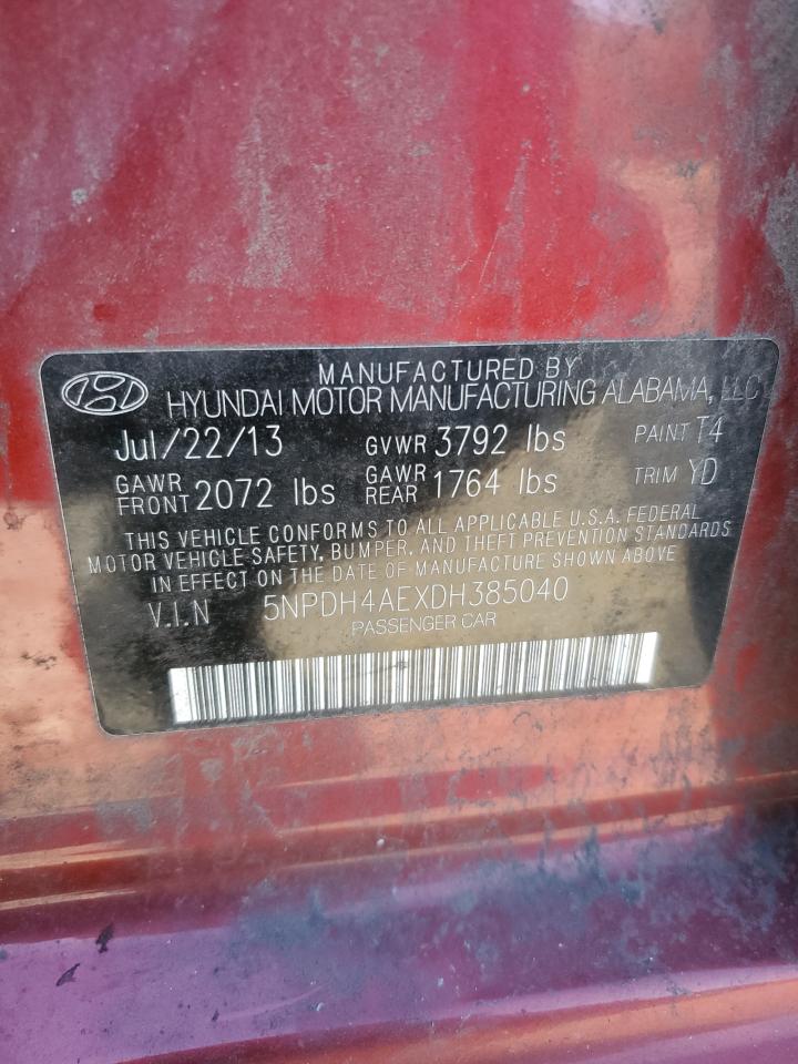 2013 Hyundai Elantra Gls VIN: 5NPDH4AEXDH385040 Lot: 82310915