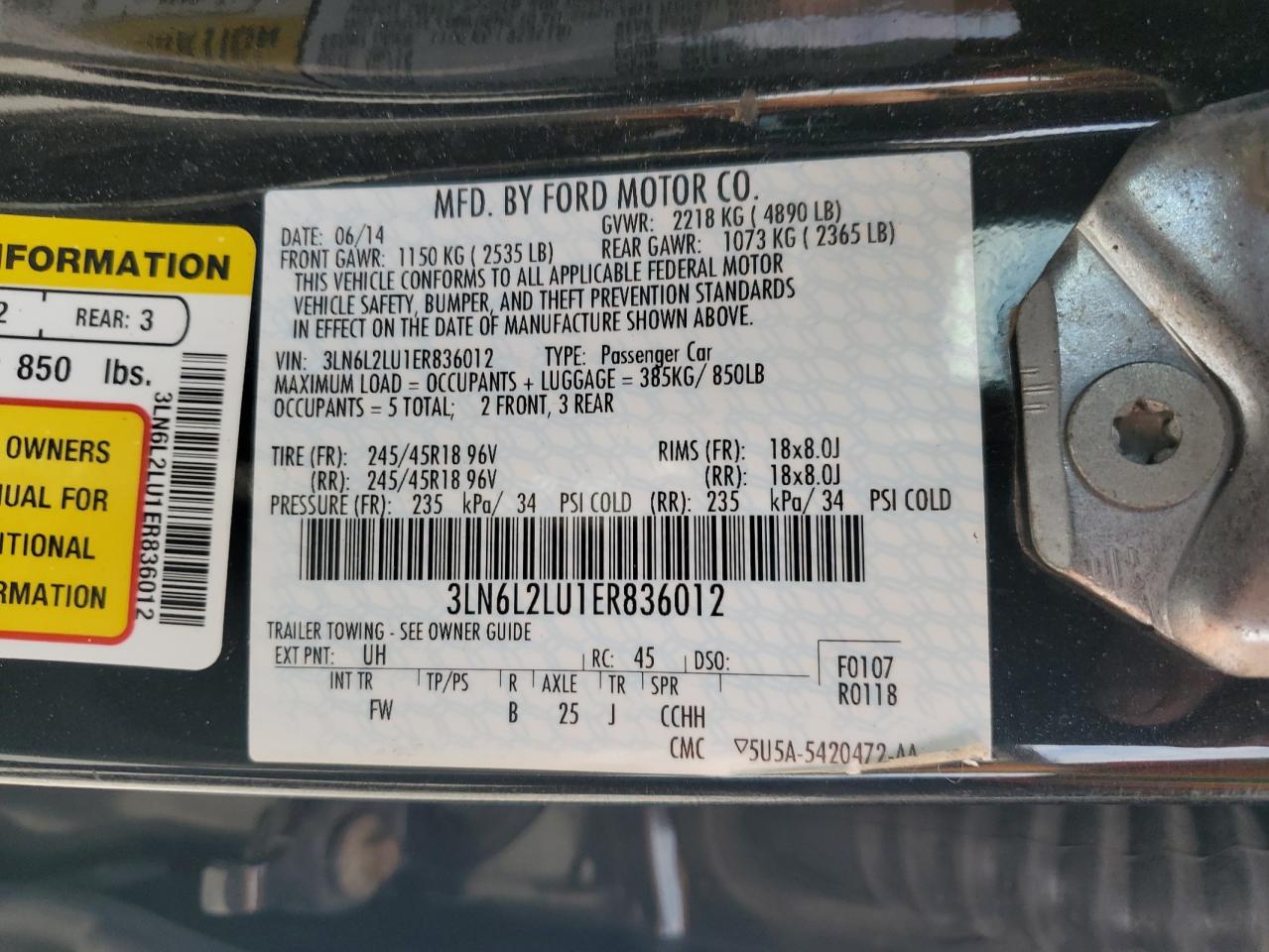 2014 Lincoln Mkz Hybrid VIN: 3LN6L2LU1ER836012 Lot: 85110665