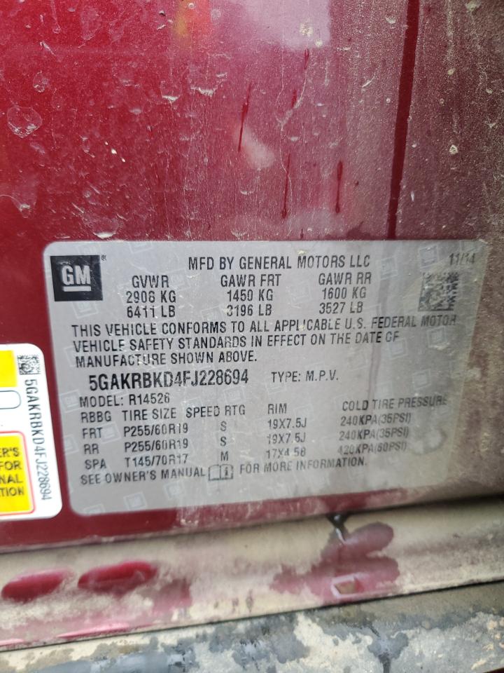 2015 Buick Enclave VIN: 5GAKRBKD4FJ228694 Lot: 87252595