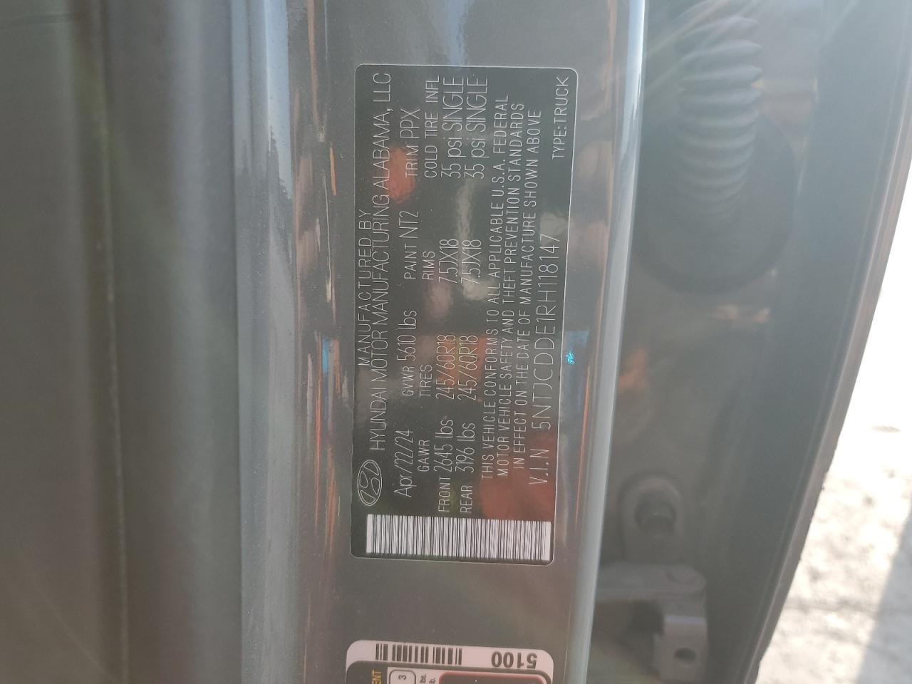 2024 Hyundai Santa Cruz Sel VIN: 5NTJCDDE1RH118147 Lot: 87003415