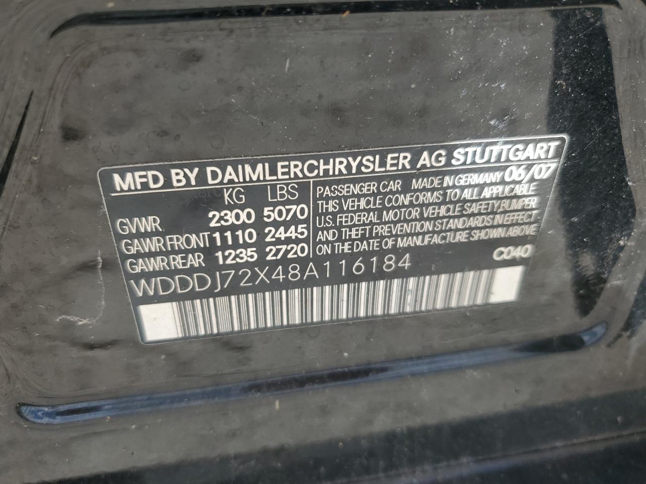 2008 Mercedes-Benz Cls 550 VIN: WDDDJ72X48A116184 Lot: 86247775