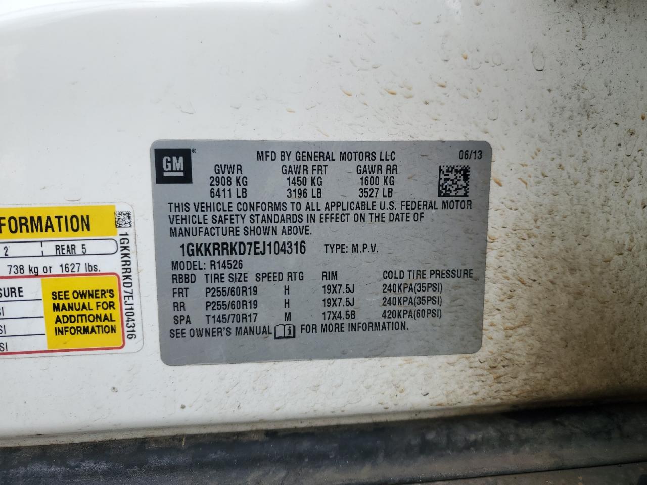 2014 GMC Acadia Slt-1 VIN: 1GKKRRKD7EJ104316 Lot: 90445885