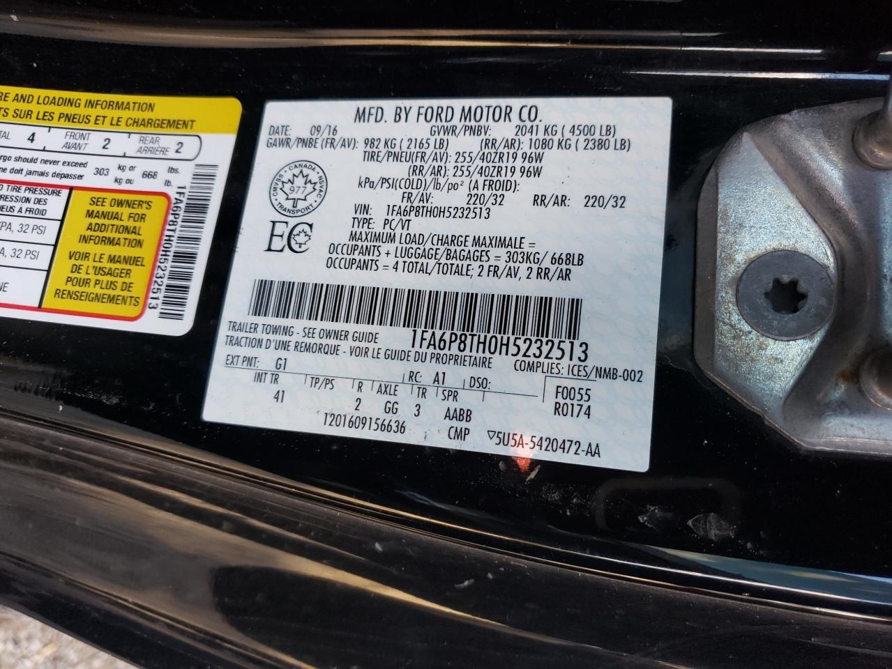 2017 Ford Mustang VIN: 1FA6P8TH0H5232513 Lot: 89480575