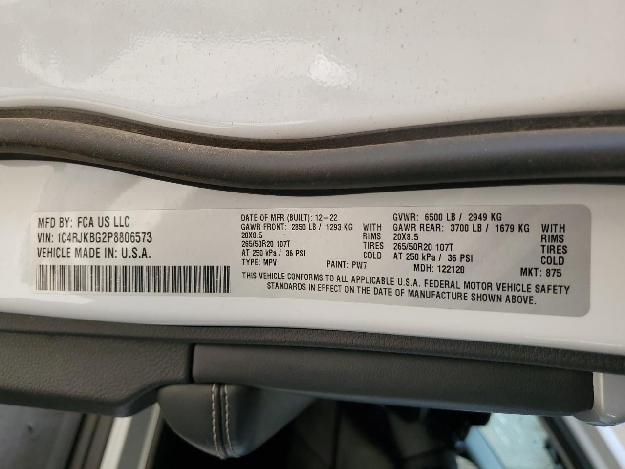 2023 Jeep Grand Cherokee L Limited VIN: 1C4RJKBG2P8806573 Lot: 85661095