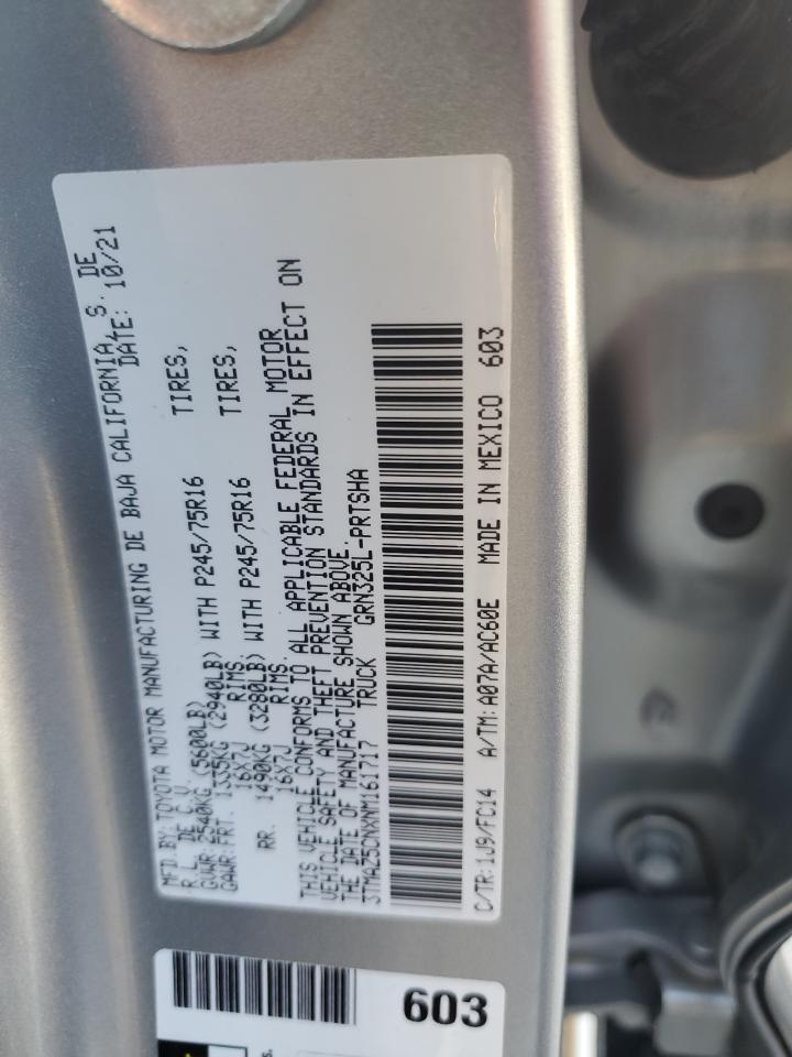 2022 Toyota Tacoma Double Cab VIN: 3TMAZ5CNXNM161717 Lot: 82006625