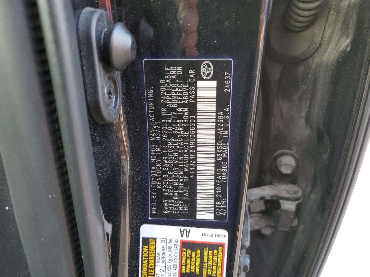 2021 Toyota Avalon Xle VIN: 4T1JZ1FB1MU066303 Lot: 86795905