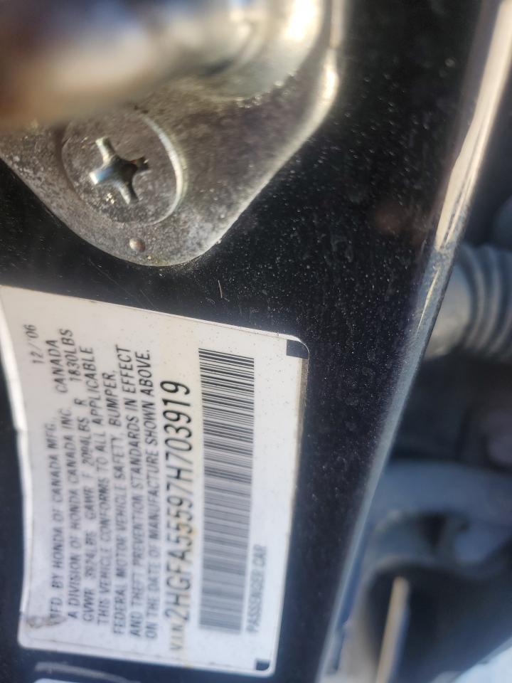 2007 Honda Civic Si VIN: 2HGFA55597H703919 Lot: 87249255