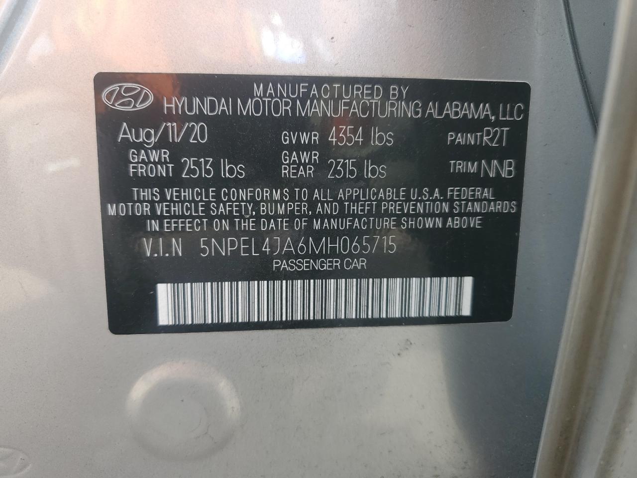 2021 Hyundai Sonata Sel VIN: 5NPEL4JA6MH065715 Lot: 85755885