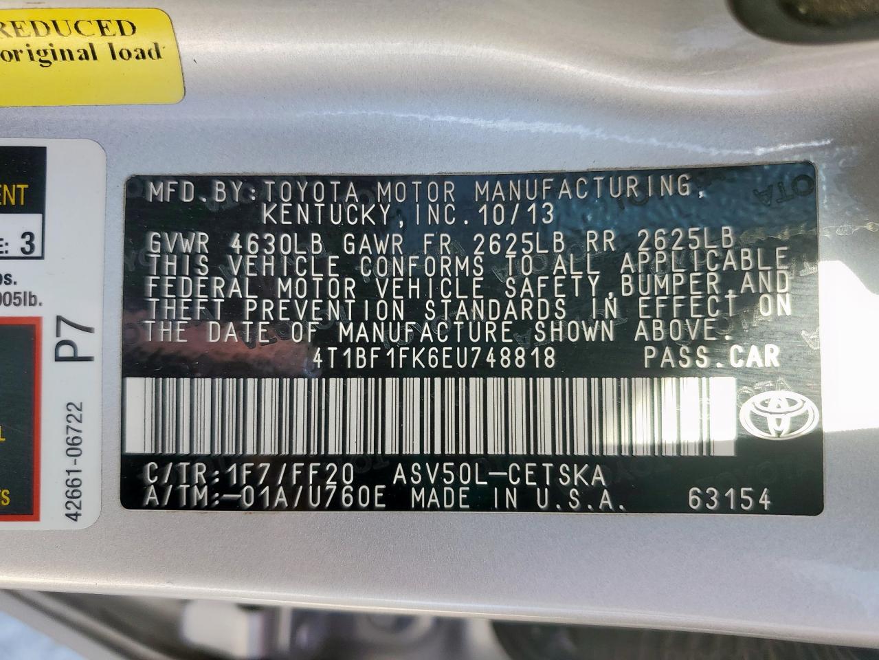 2014 Toyota Camry L VIN: 4T1BF1FK6EU748818 Lot: 86466445