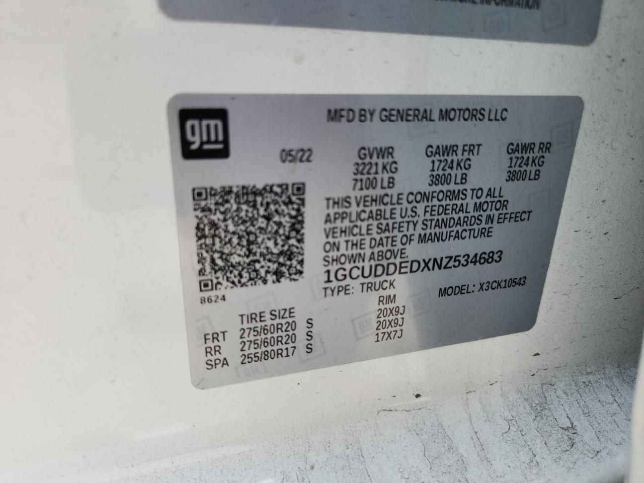 2022 Chevrolet Silverado K1500 Lt VIN: 1GCUDDEDXNZ534683 Lot: 84755155