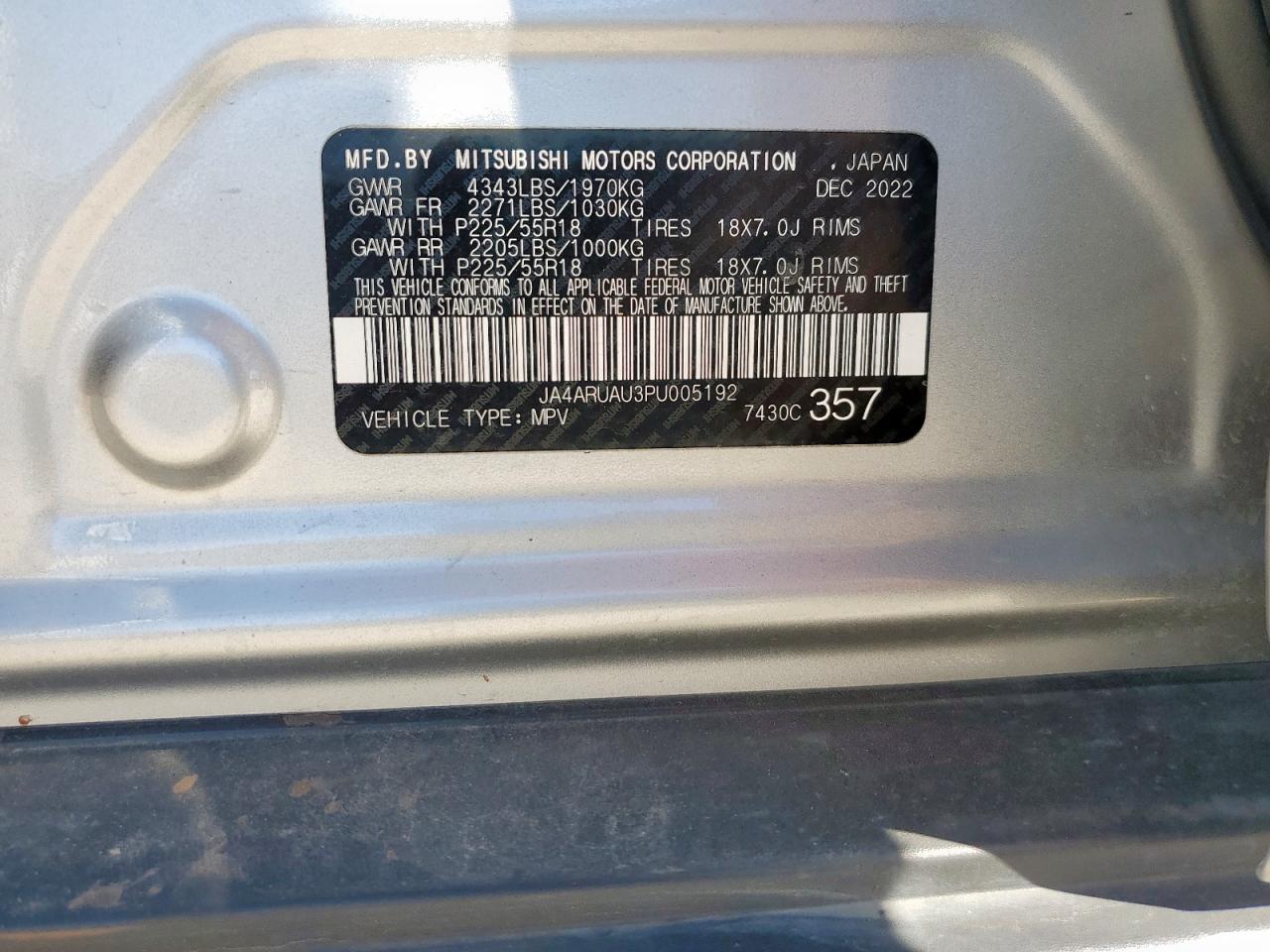 2023 Mitsubishi Outlander Sport S/Se VIN: JA4ARUAU3PU005192 Lot: 90847695