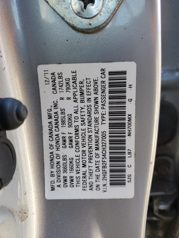 2012 Honda Civic Lx VIN: 2HGFB2F54CH327005 Lot: 85704115