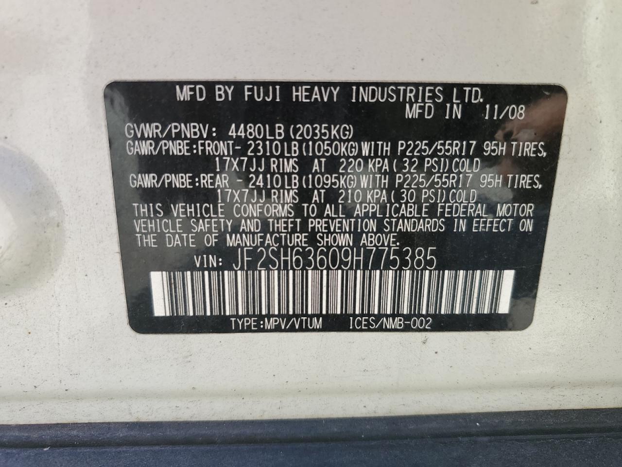 2009 Subaru Forester 2.5X Premium VIN: JF2SH63609H775385 Lot: 84521665