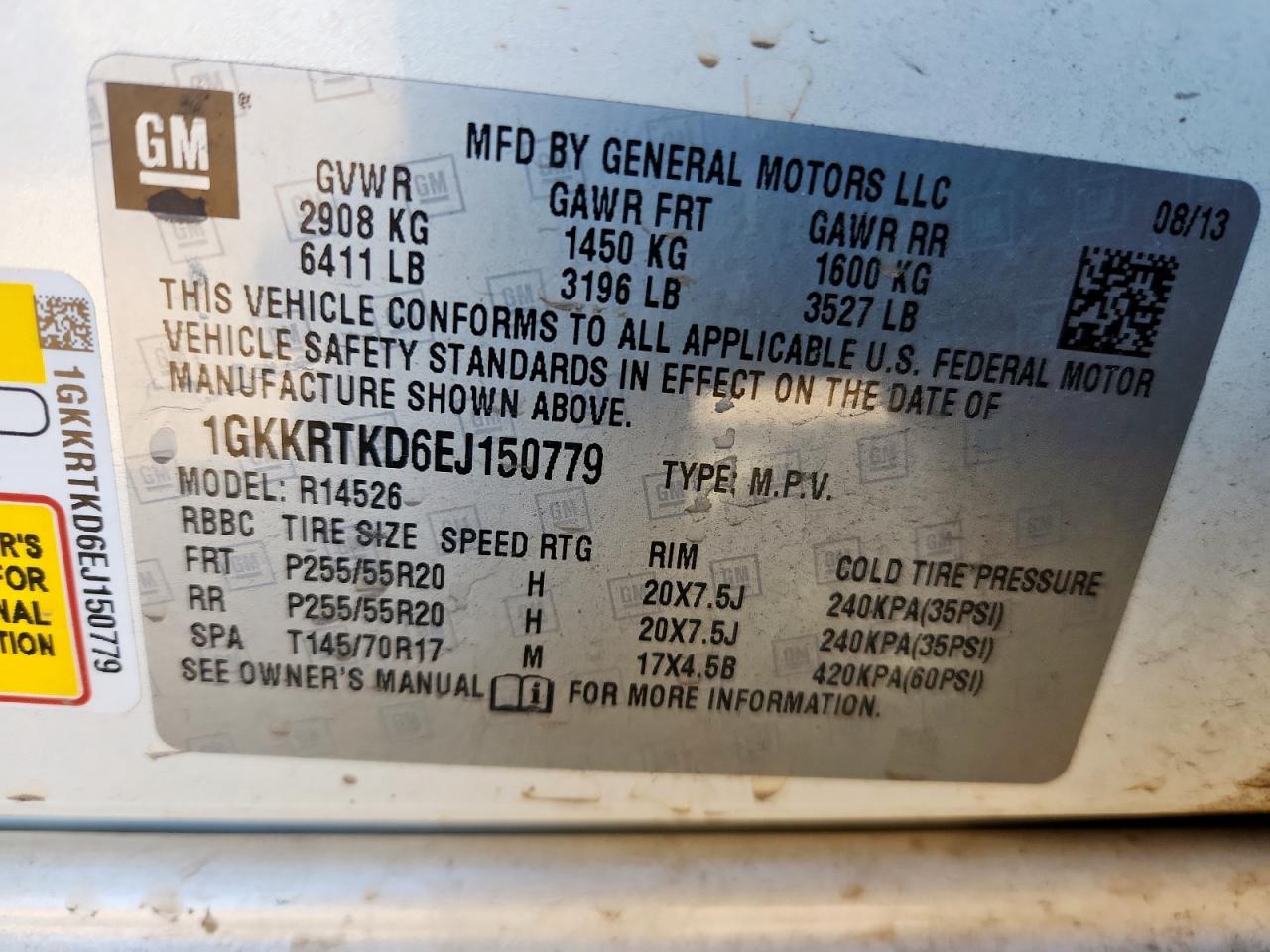 2014 GMC Acadia Denali VIN: 1GKKRTKD6EJ150779 Lot: 90344635