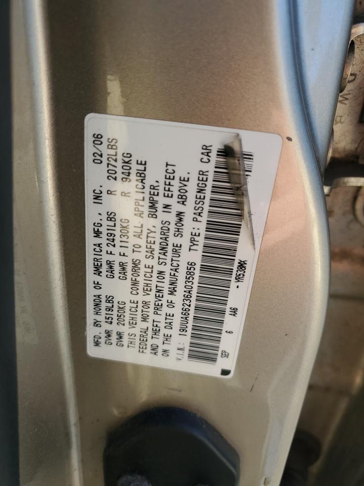 2006 Acura 3.2Tl VIN: 19UUA66236A035856 Lot: 82181255