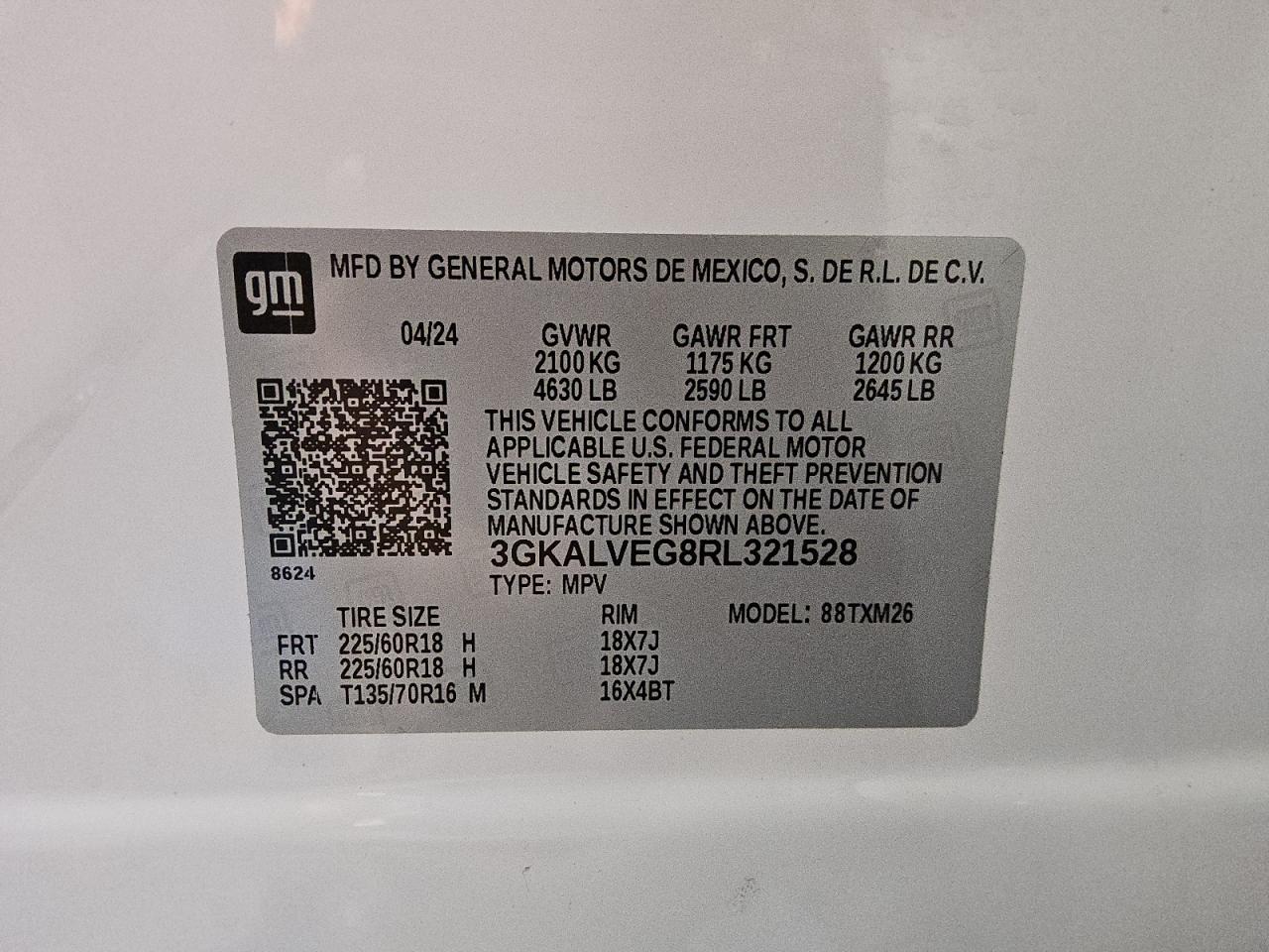 2024 GMC Terrain Slt VIN: 3GKALVEG8RL321528 Lot: 86807285