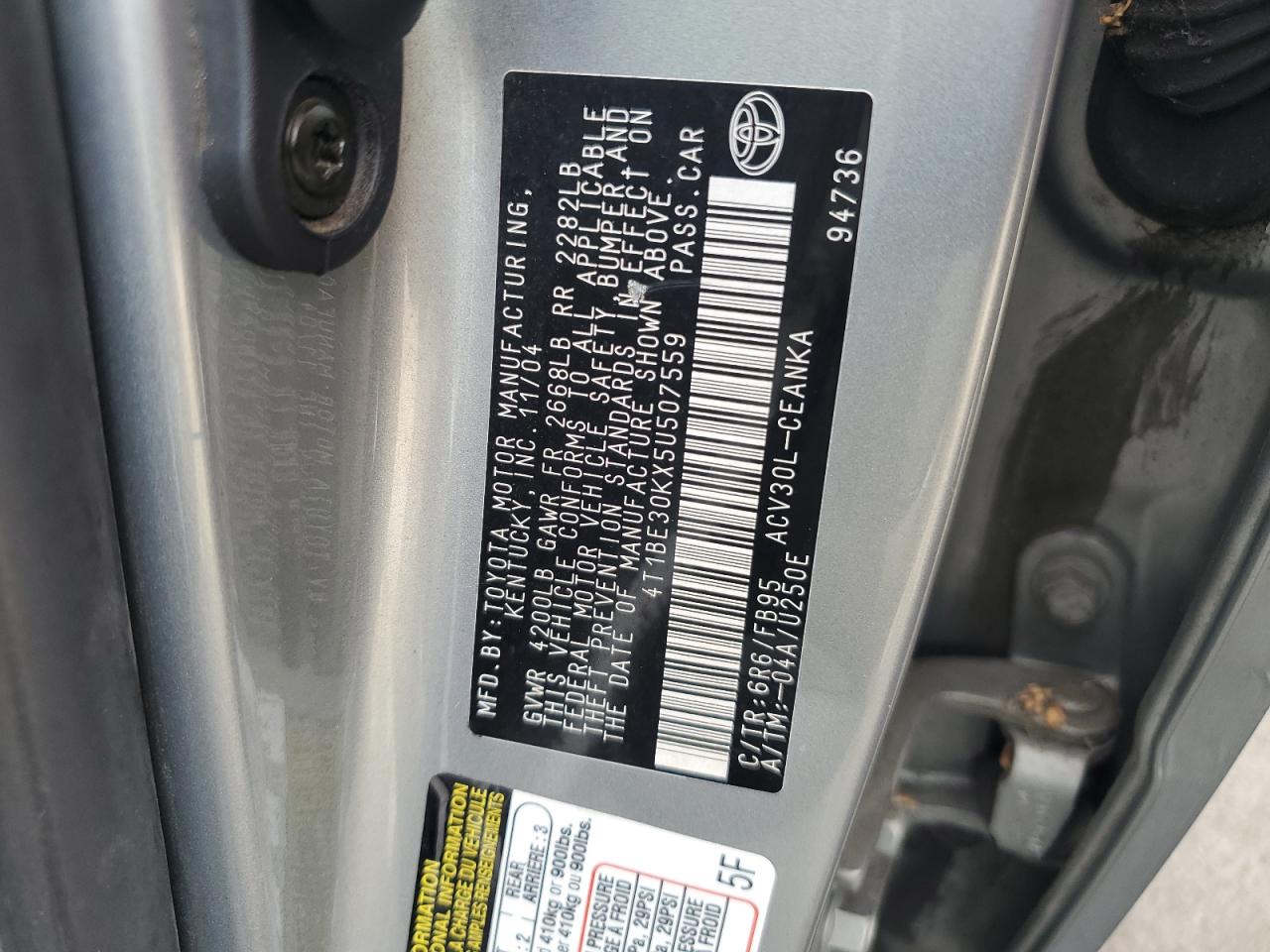 2005 Toyota Camry Le VIN: 4T1BE30KX5U507559 Lot: 82197055