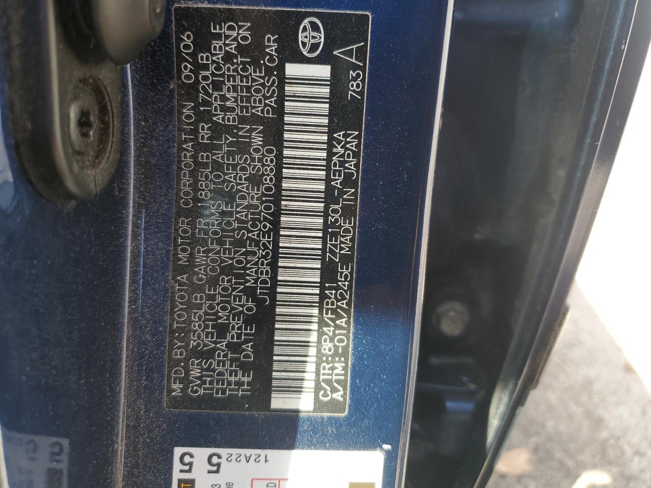 2007 Toyota Corolla Ce VIN: JTDBR32E970108880 Lot: 86322125