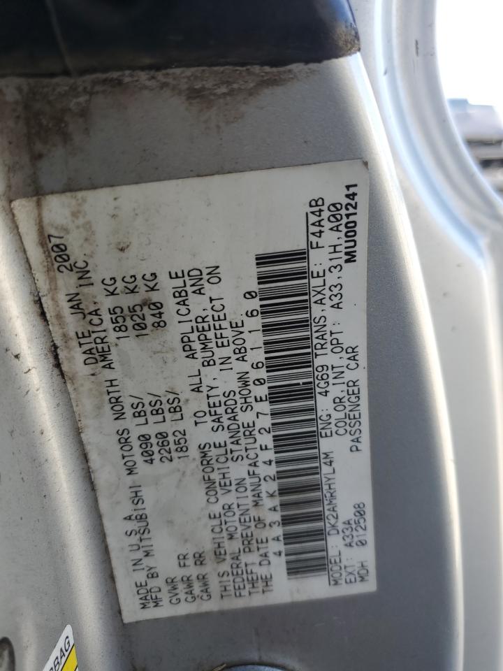 2007 Mitsubishi Eclipse Gs VIN: 4A3AK24F27E061160 Lot: 81862685