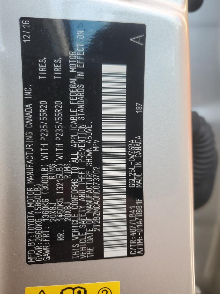 2017 Lexus Rx 350 Base VIN: 2T2BZMCA0HC073702 Lot: 89469855