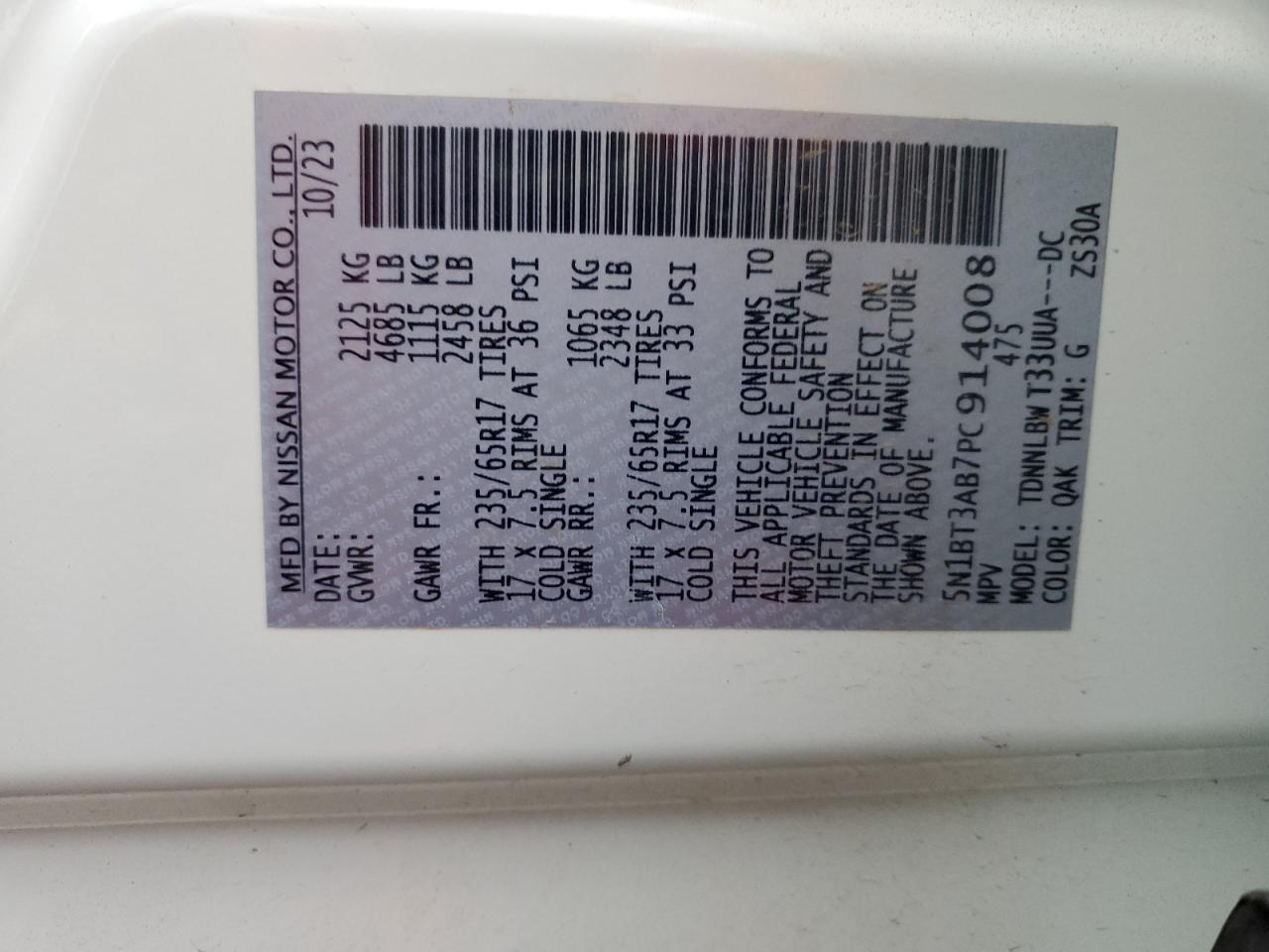 2023 Nissan Rogue S VIN: 5N1BT3AB7PC914008 Lot: 82329405