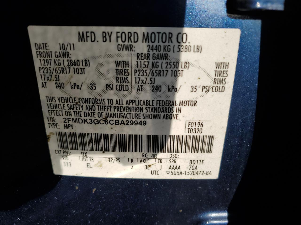 2012 Ford Edge Se VIN: 2FMDK3GC6CBA29949 Lot: 85172245