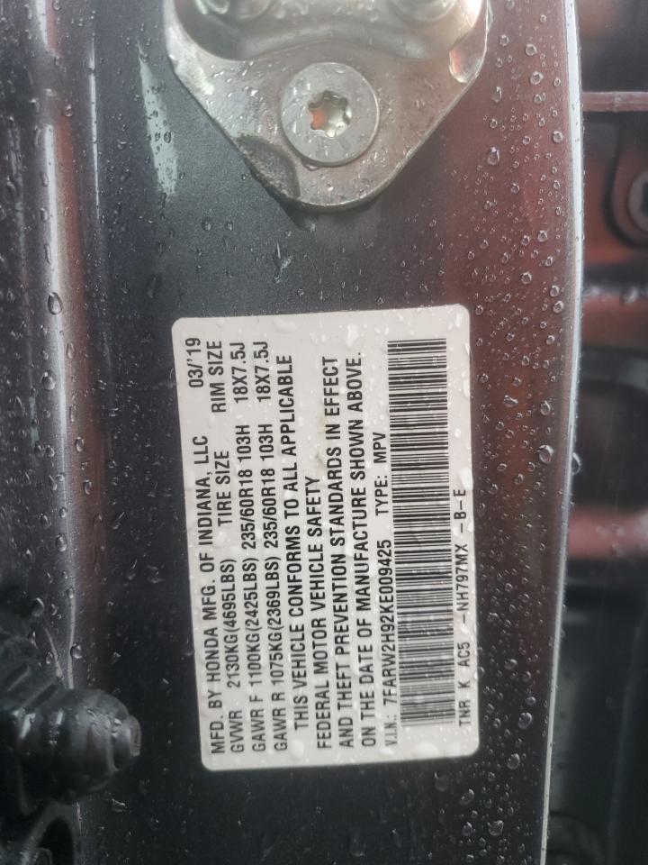 2019 Honda Cr-V Touring VIN: 7FARW2H92KE009425 Lot: 85557395