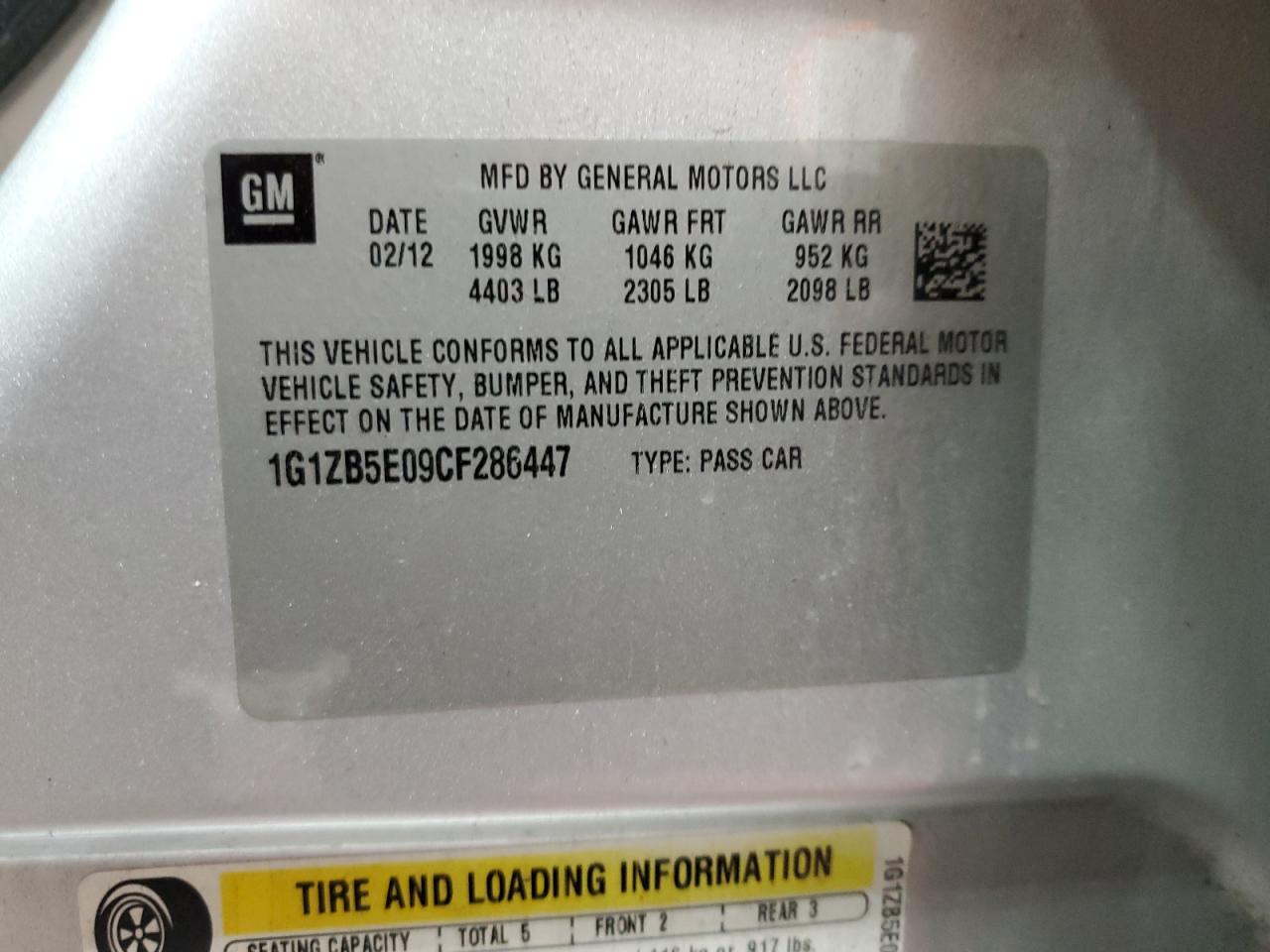 2012 Chevrolet Malibu Ls VIN: 1G1ZB5E09CF286447 Lot: 82565885