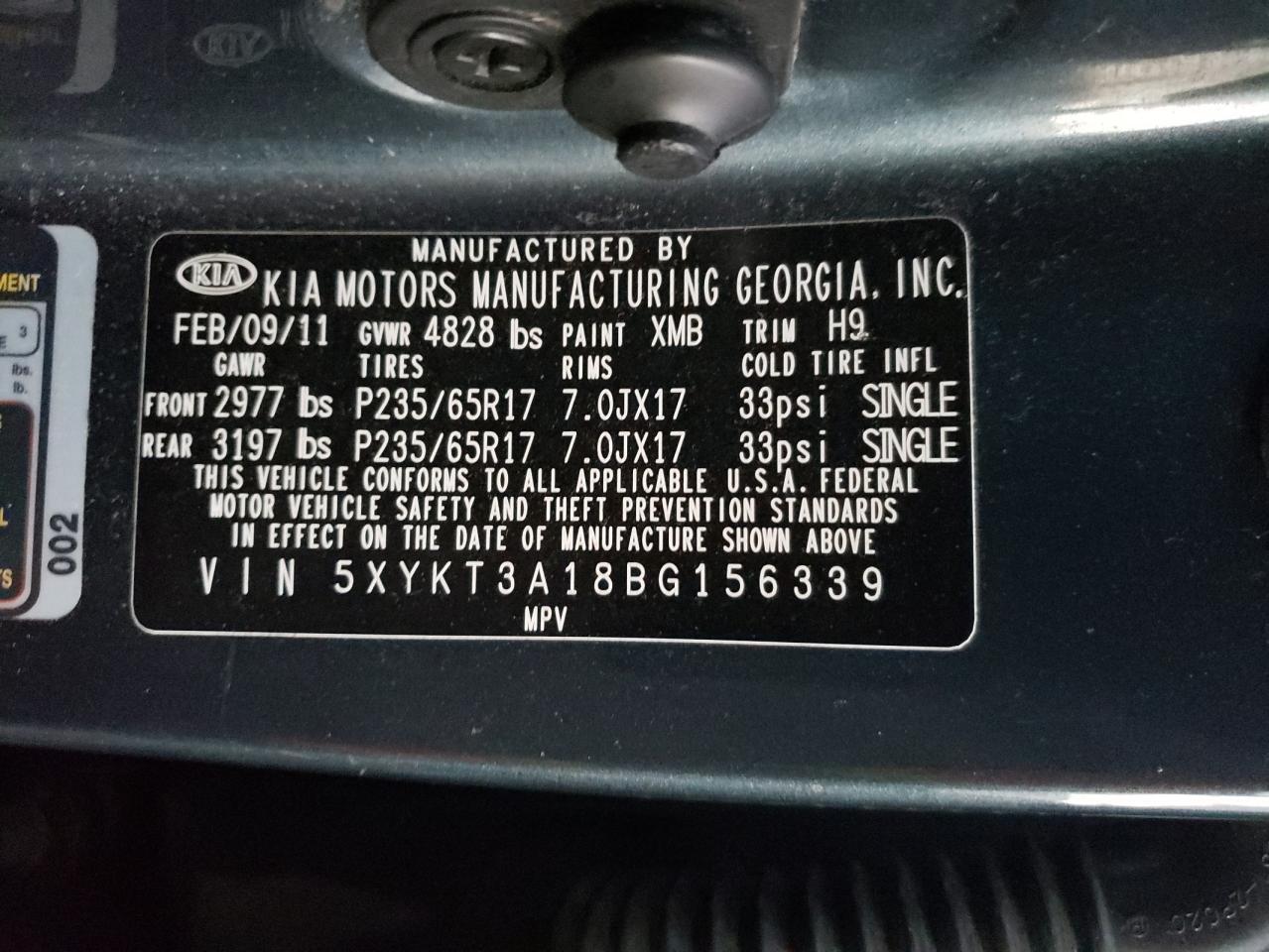 2011 Kia Sorento Base VIN: 5XYKT3A18BG156339 Lot: 86204235