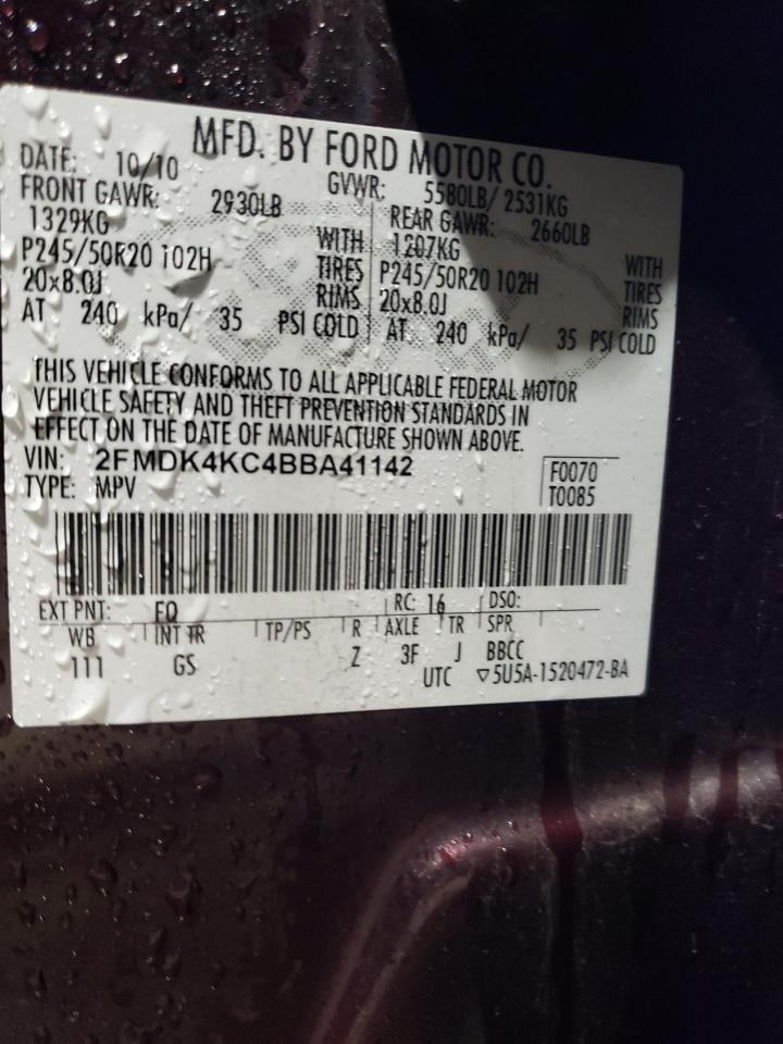 2011 Ford Edge Limited VIN: 2FMDK4KC4BBA41142 Lot: 85002625