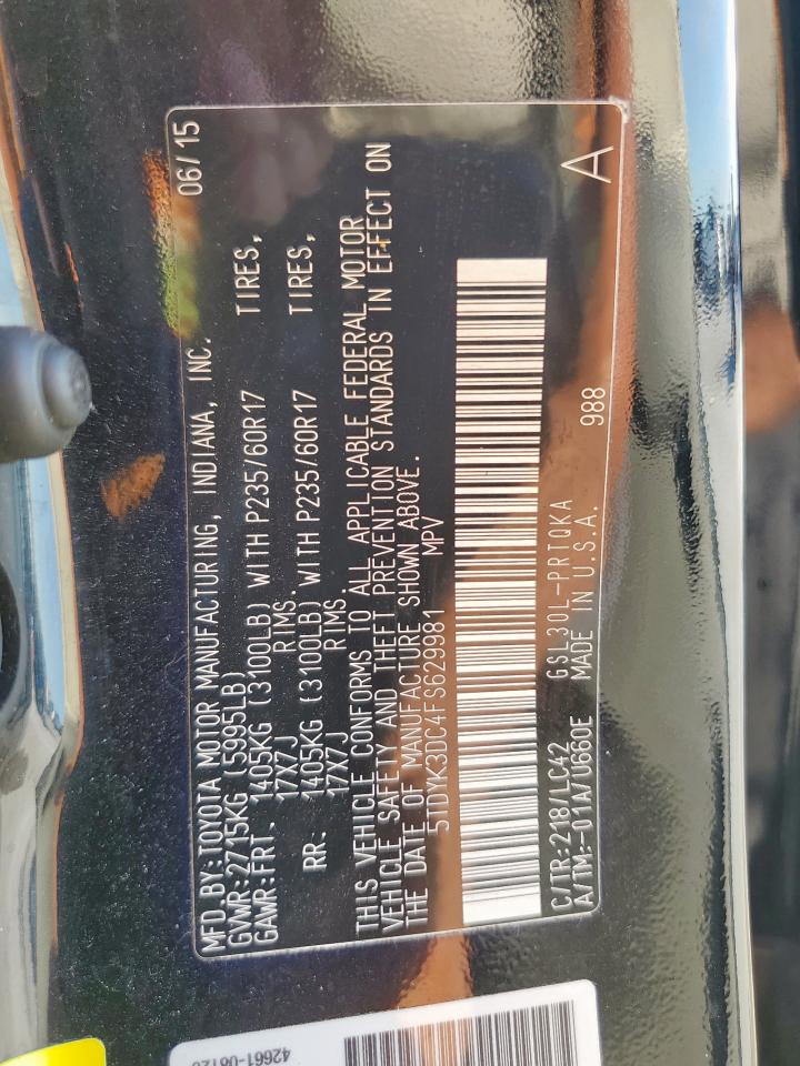 2015 Toyota Sienna Xle VIN: 5TDYK3DC4FS629981 Lot: 85315005