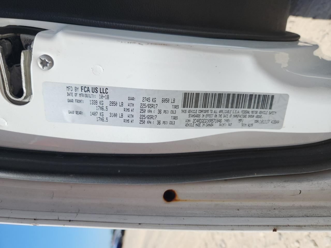 2019 Dodge Grand Caravan Gt VIN: 2C4RDGEG1KR571046 Lot: 84072435