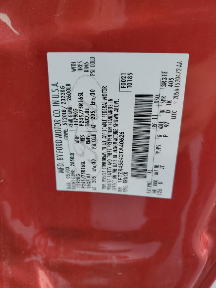 2003 Ford Ranger Super Cab VIN: 1FTZR45E43TA40626 Lot: 86241185