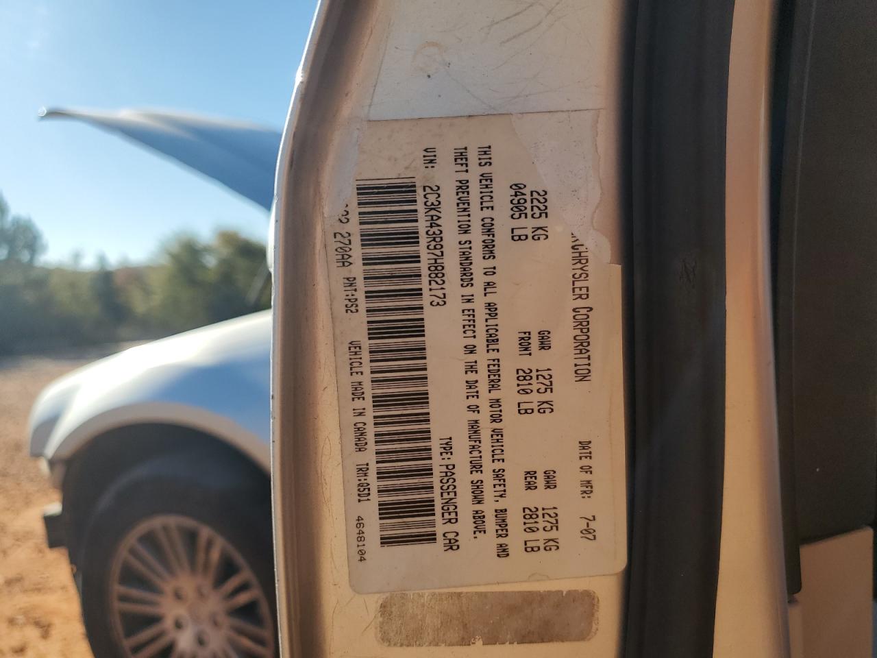 2007 Chrysler 300 VIN: 2C3KA43R97H882173 Lot: 86554695