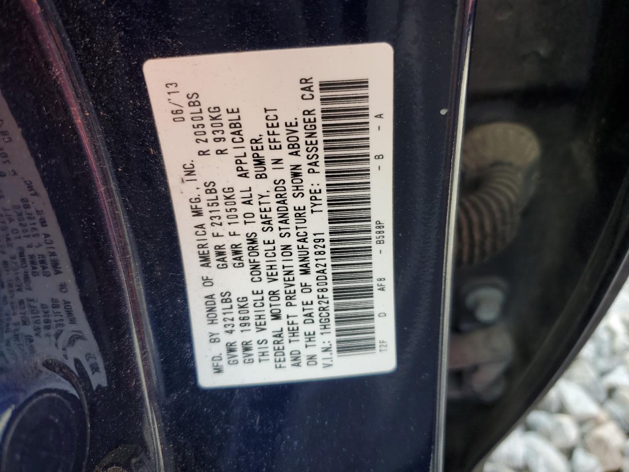 2013 Honda Accord Exl VIN: 1HGCR2F80DA218291 Lot: 85543485