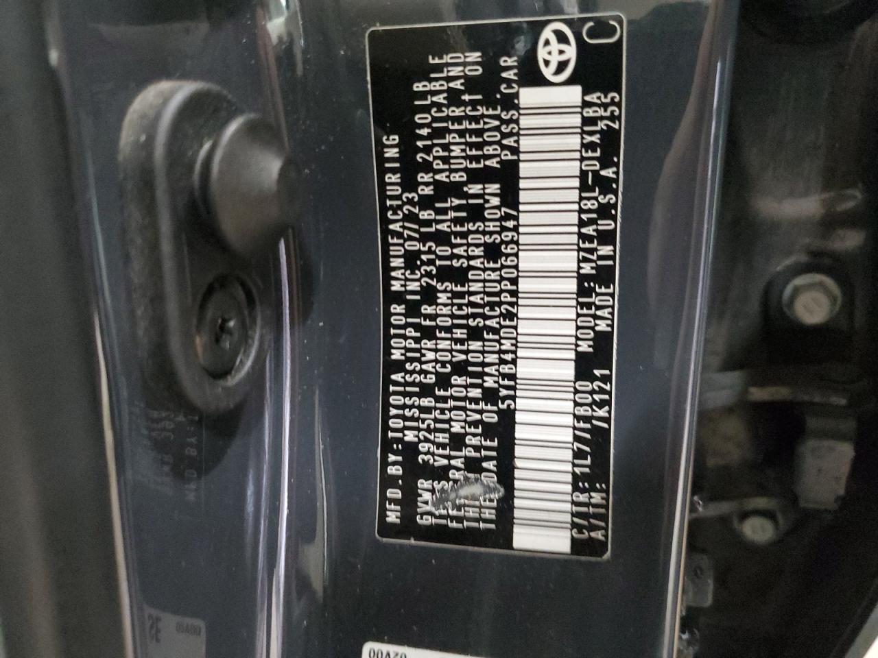 2023 Toyota Corolla Le VIN: 5YFB4MDE2PP066947 Lot: 86305575