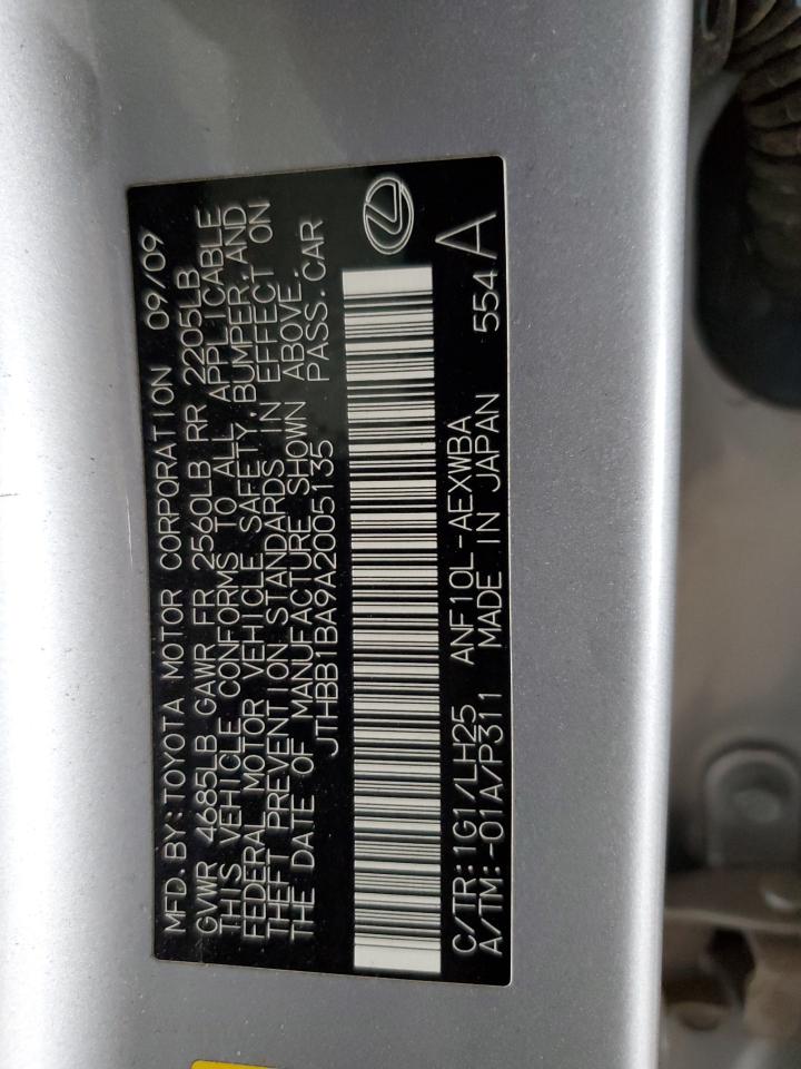 2010 Lexus Hs 250H VIN: JTHBB1BA9A2005135 Lot: 82413475