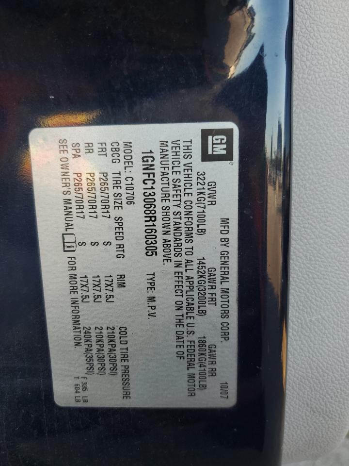 2008 Chevrolet Tahoe C1500 VIN: 1GNFC13068R160305 Lot: 86533105