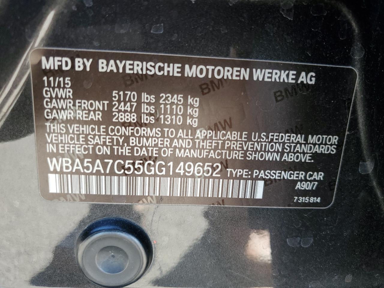 2016 BMW 528 Xi VIN: WBA5A7C55GG149652 Lot: 81872675