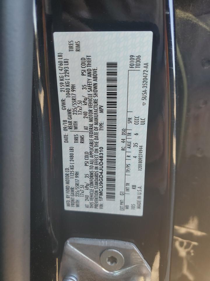 2018 Ford Escape Se VIN: 1FMCU9GD4JUD48310 Lot: 82204275