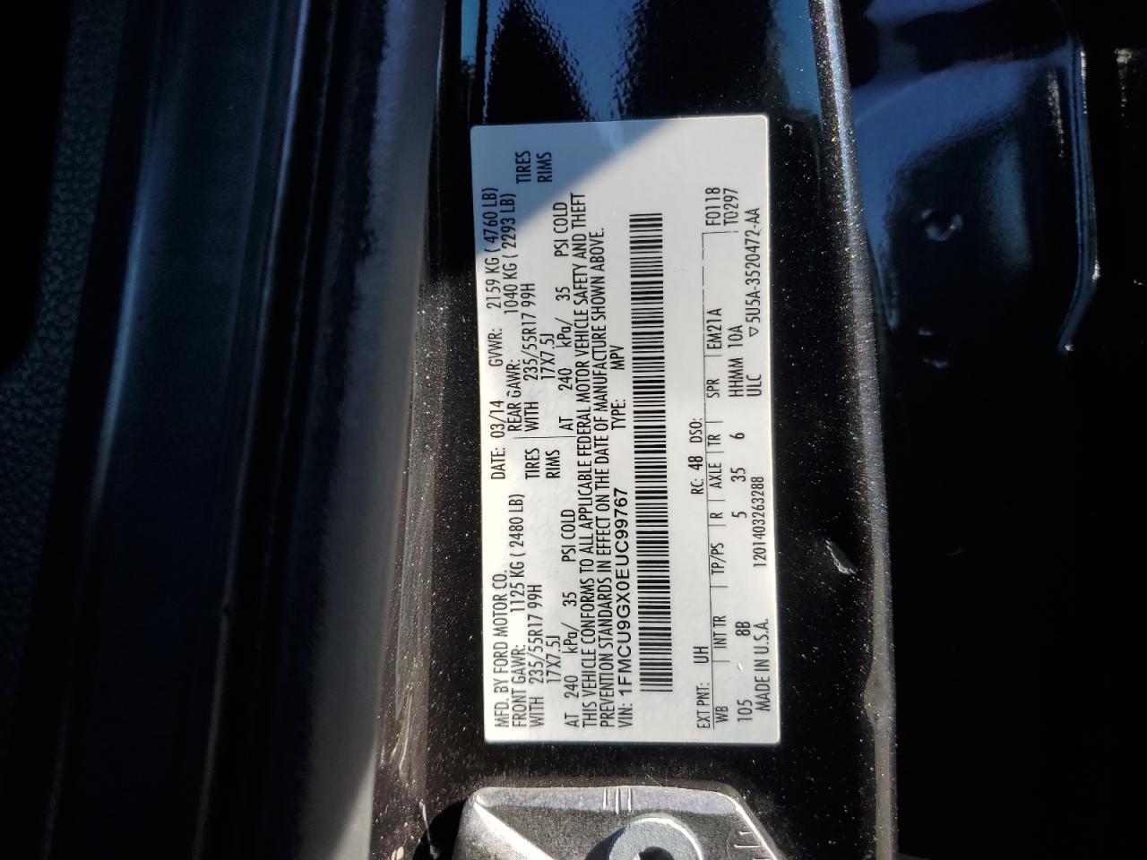 2014 Ford Escape Se VIN: 1FMCU9GX0EUC99767 Lot: 82385045