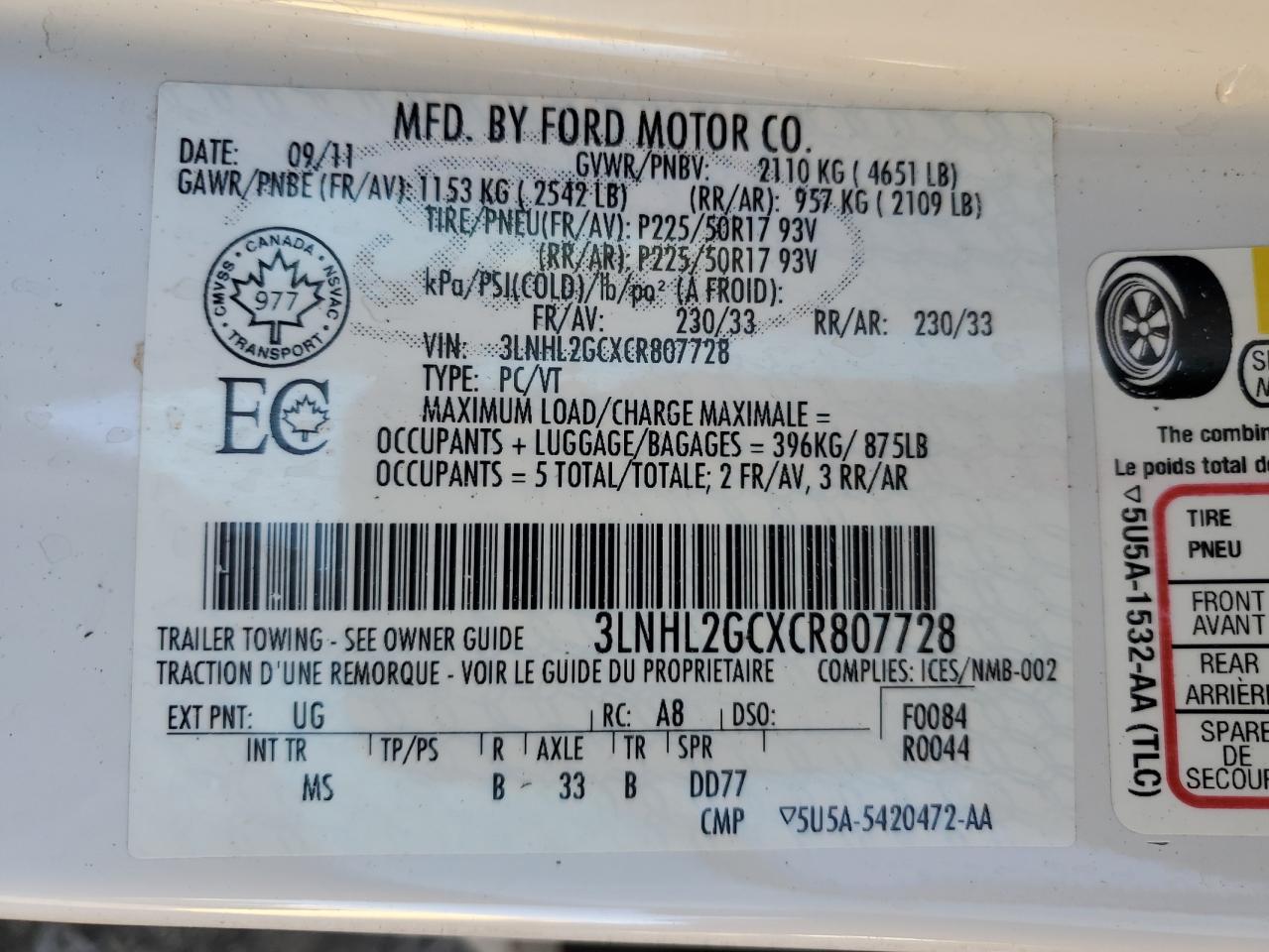 2012 Lincoln Mkz VIN: 3LNHL2GCXCR807728 Lot: 85386495