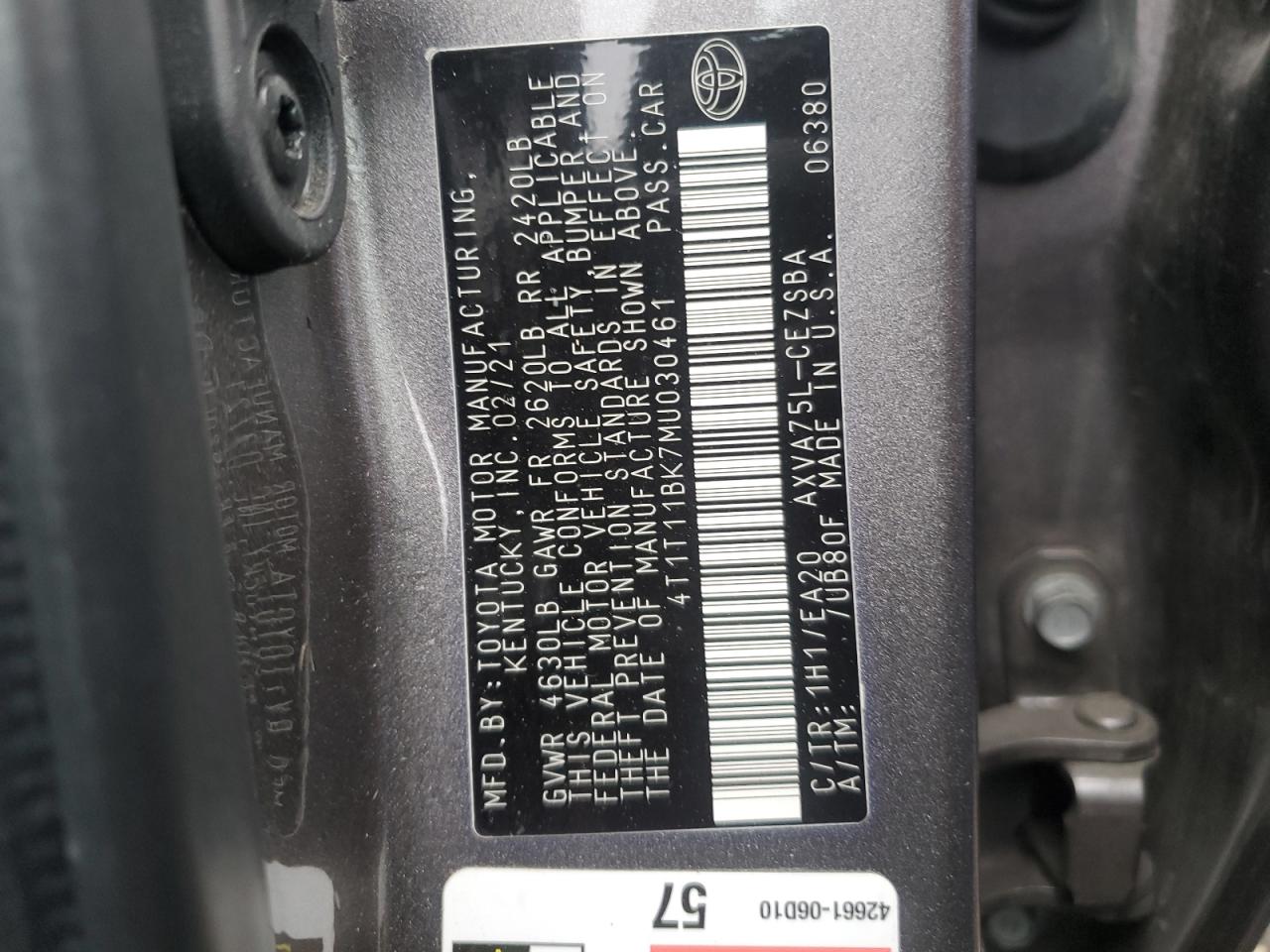 2021 Toyota Camry Se VIN: 4T1T11BK7MU030461 Lot: 82317825