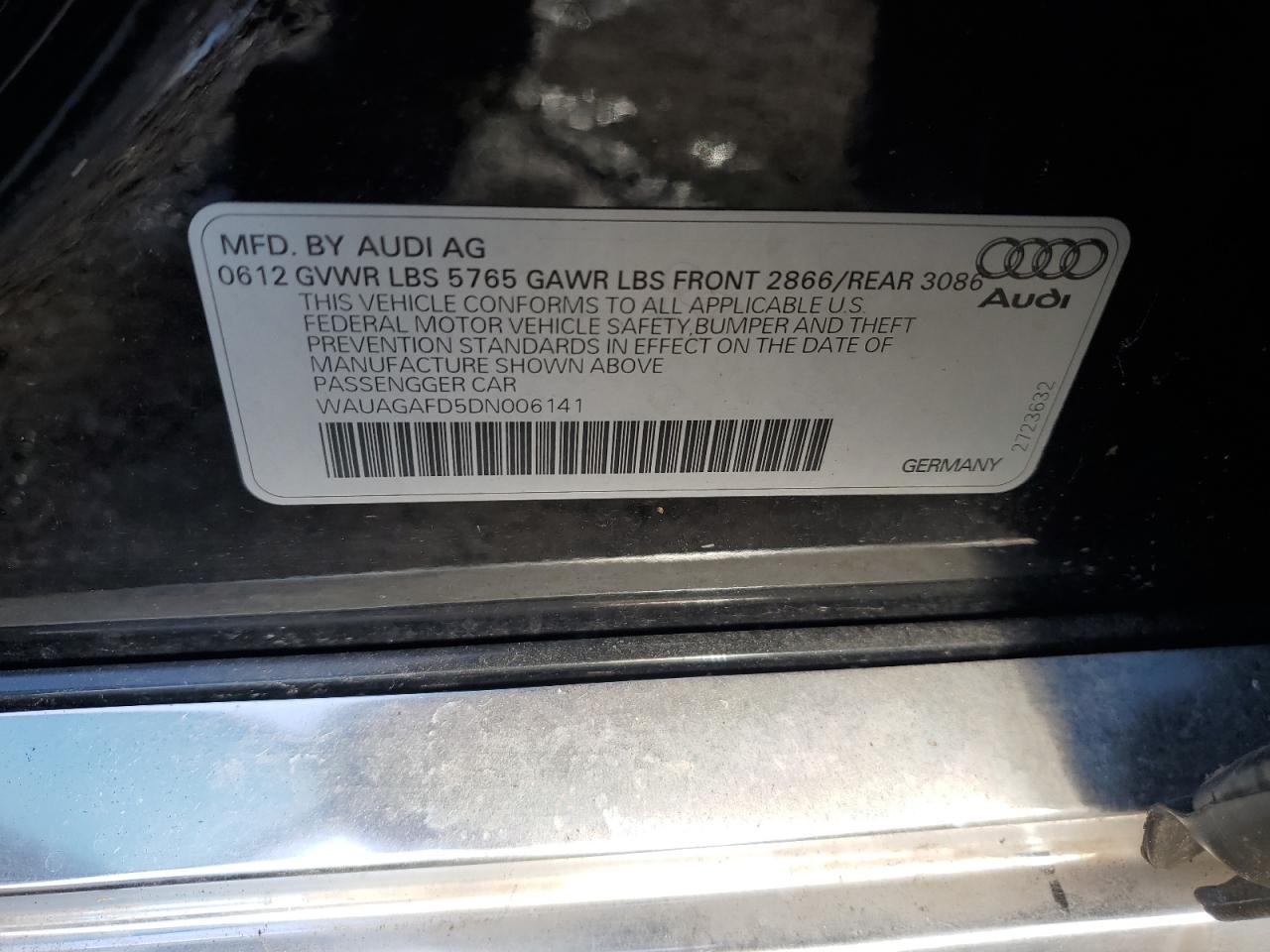 2013 Audi A8 Quattro VIN: WAUAGAFD5DN006141 Lot: 90978975