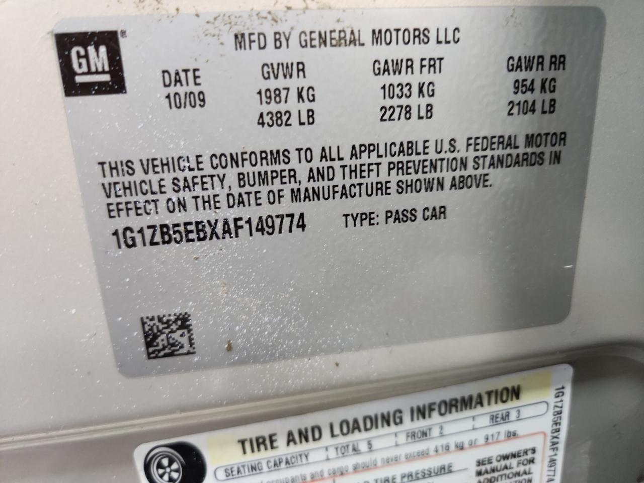 2010 Chevrolet Malibu Ls VIN: 1G1ZB5EBXAF149774 Lot: 87225995