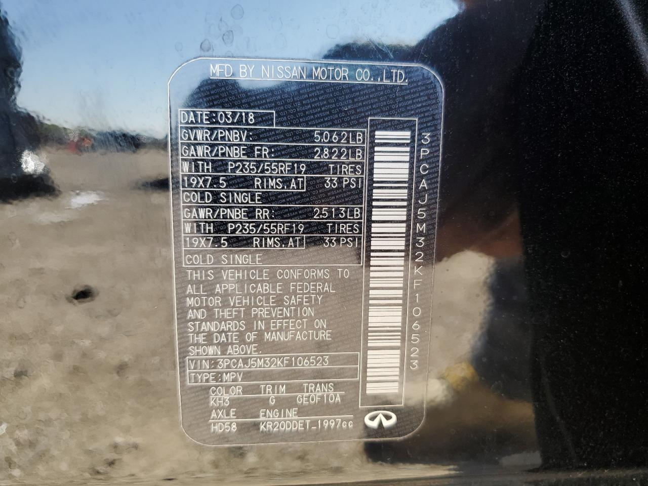 2019 Infiniti Qx50 Essential VIN: 3PCAJ5M32KF106523 Lot: 89452125