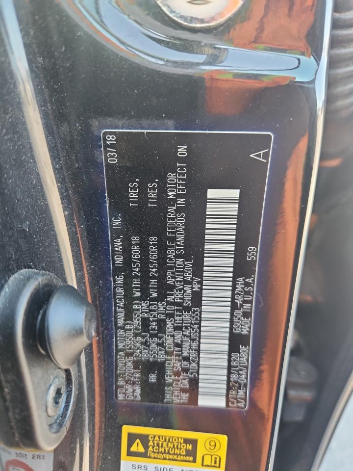 2018 Toyota Highlander Se VIN: 5TDKZRFH6JS541553 Lot: 82268925