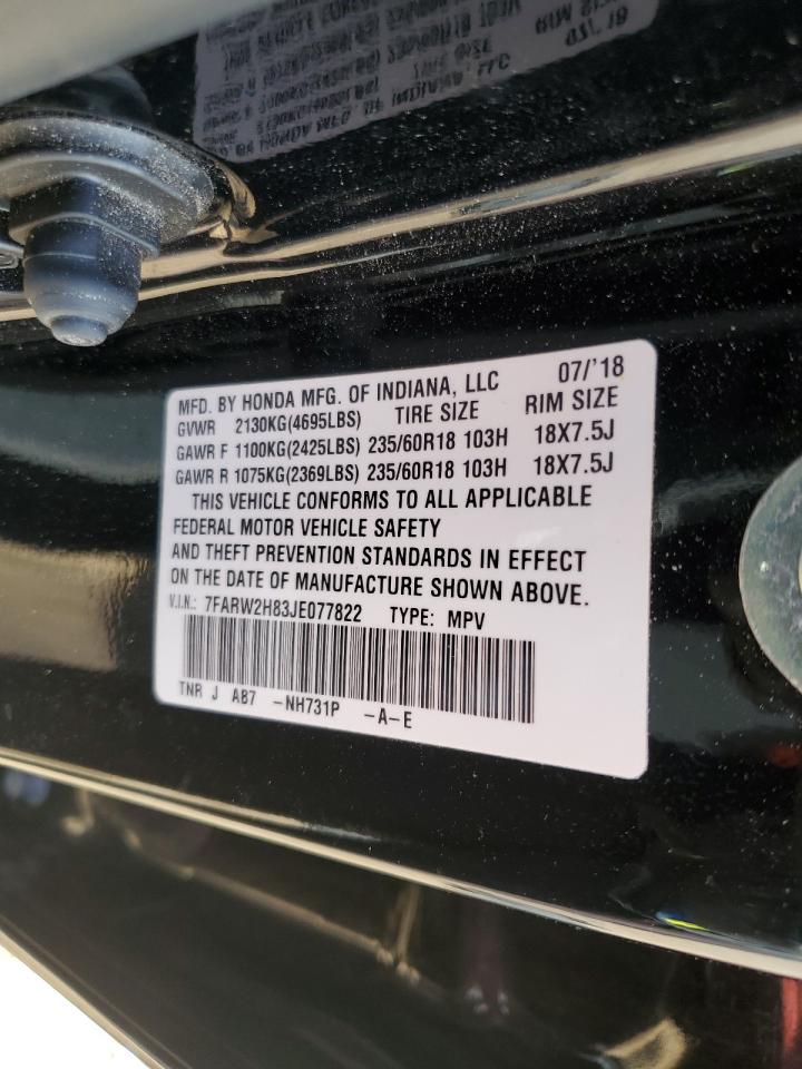 2018 Honda Cr-V Exl VIN: 7FARW2H83JE077822 Lot: 82393695